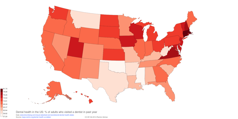 Dental health in the US: % of adults who visited a dentist in past year