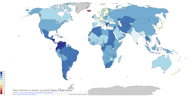 Map of Murders by Gender as of 2013: Ratio of Male Victims