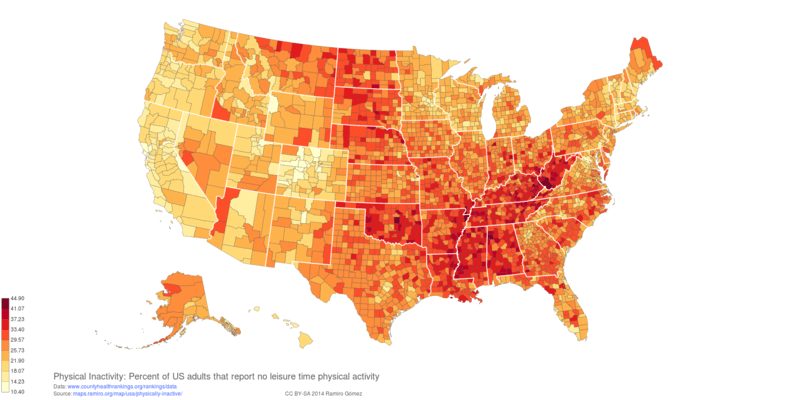 Physical Inactivity: Percent of US adults that report no leisure time physical activity
