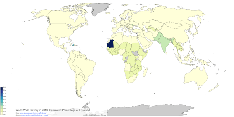 World Wide Slavery in 2013: Calculated Percentage of Enslaved